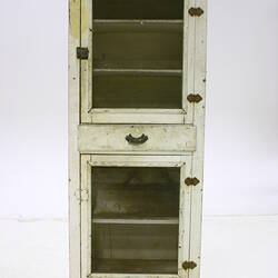 White painted meat safe, front view.