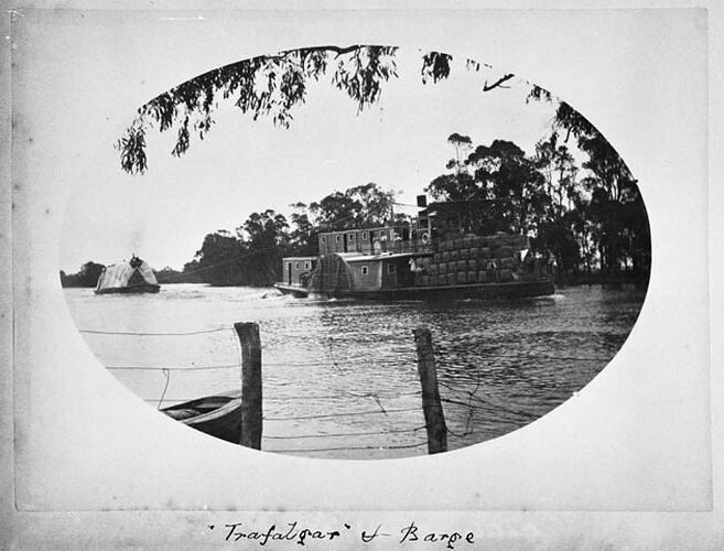 On ... near the Murray River. "Trafalgar" and barge
