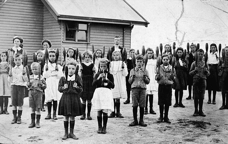 [Group exercises at State School no. 3251, Leongatha South, about 1910.]
