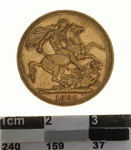 Coin - Sovereign, New South Wales, Australia, 1890, photographed by Museums Victoria