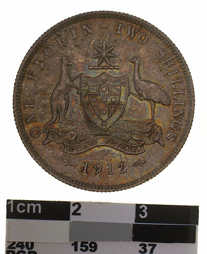 Coin - Florin (2 Shillings), Australia, 1912, photographed by Museums Victoria