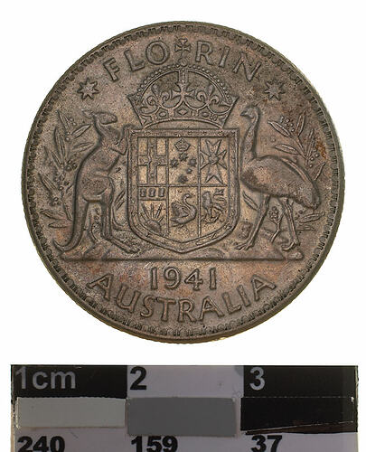 Coin - Florin (2 Shillings), Australia, 1941, photographed by Museums Victoria