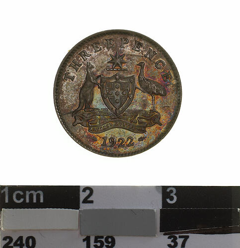 Coin - Threepence, Australia, 1922, photographed by Museums Victoria