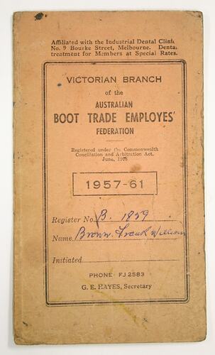 Contribution Card - The Australian Leather and Allied Trades Employes' Federation