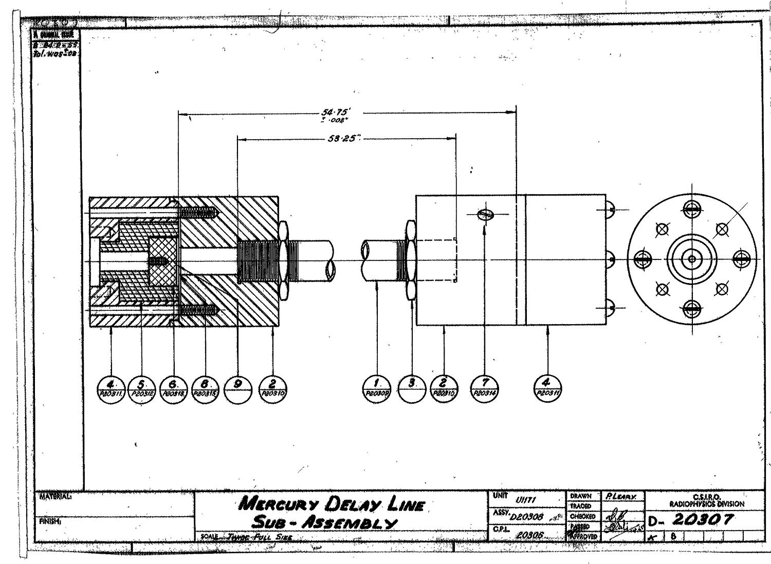 Mechanical Drawing - CSIRAC Computer, 'Mercury Delay Line Sub-Assembly ...