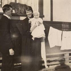 Digital Photograph - Parents & First Baby, by Clothes Line, Hawthorn, 1922