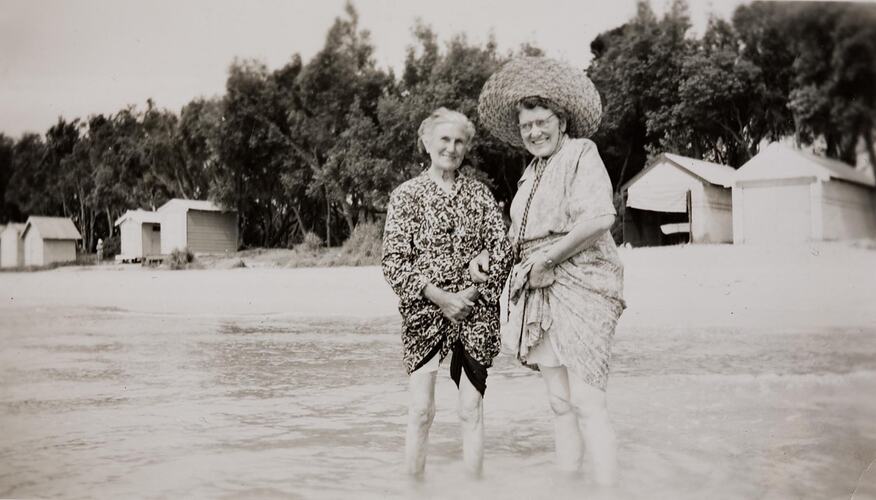 Digital Photograph - Two Women 'Going for a Paddle', Dromana Beach, 1956