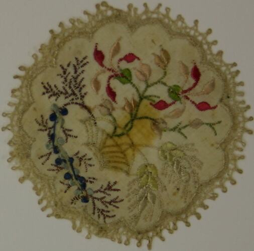 Watch Paper - Embroidered, Floral, 19th Century