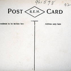 Postcard - Southern Facade, Exhibition Building, REM Series, Melbourne, circa 1905 (Reverse)