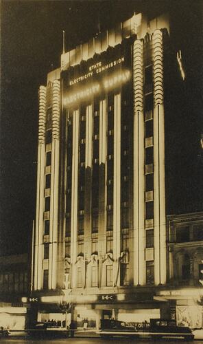 Photograph - State Electricity Commission, Melbourne Centenary Illuminations, Flinders Street, Melbourne, Victoria, Australia, 1934