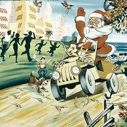 Digital Photograph - Cartoon, Santa Claus Driving Car, circa 1950s
