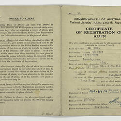 Certificate - Registration of Alien, Mr. Ah Him, 1940