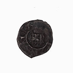 Coin, round, A portcullis; text around, [RUTI]LANS RUSA (translation, a dazzling rose).