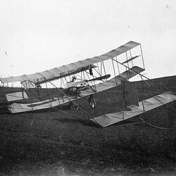 Negative - Damaged Duigan Biplane After a Heavy Landing at Spring Plains, Mia Mia, Victoria, Aug 1910