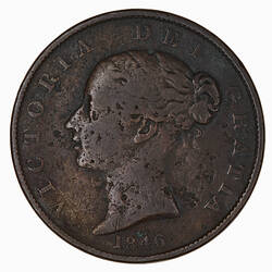 Coin - Halfpenny, Queen Victoria, Great Britain, 1846 (Obverse)