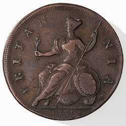 Coin - Halfpenny, George II, Great Britain, 1730 (Reverse)