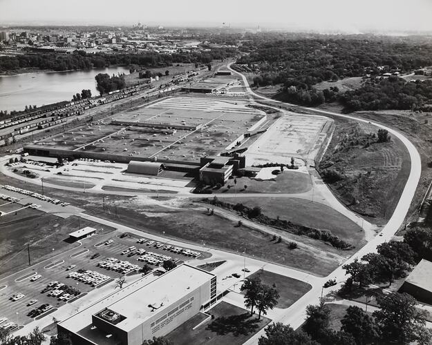 Photograph - Massey Ferguson, Aerial View of North American Implement Plant and Executive Offices, Des Moines, Iowa, USA, 1960s
