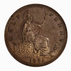 Coin - Halfpenny, Queen Victoria, Great Britain, 1881 (Reverse)