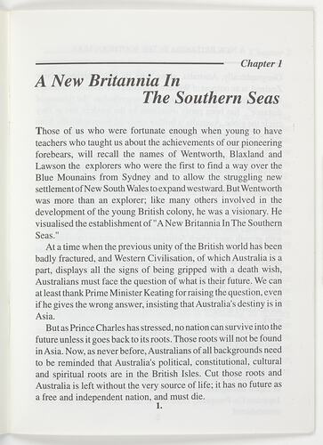 Booklet - Australian League of Rights, A New Britannia in The Southern Seas