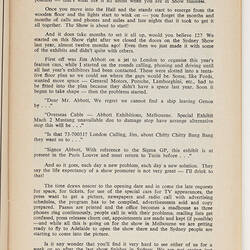 Page of text from Motor SHow catlogue with 'Behind the Scenes' heading