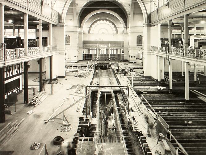 Photograph - Programme '84, Timber Floor Replacement in the Great Hall, Royal Exhibition Buildings, 20 Aug 1984