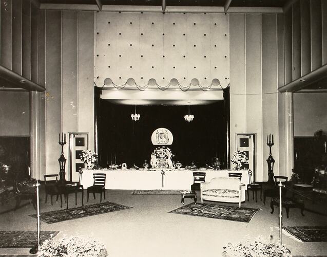 Photograph - Royal Lounge during the Royal Visit, Royale Ballroom, Exhibition Building, Melbourne, 27 Feb 1958