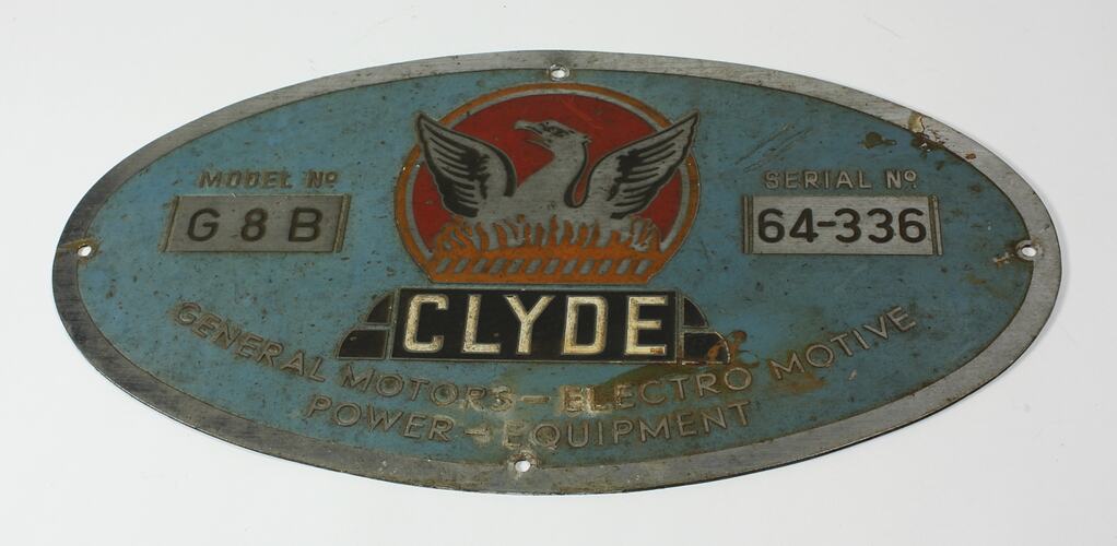 Locomotive Builders Plate - Clyde Engineering Co, Model G8B