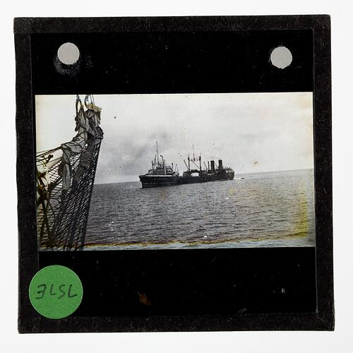 Lantern Slide - The Discovery & the Whaling Factory Ship 'Sir James Clark Ross', BANZARE Voyage 2, Antarctica, 1930-1931