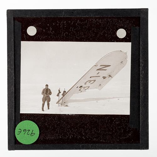 Lantern Slide - Abandoned Aircraft Wing, 'Little America', Ellsworth Relief Expedition, Antarctica, 1935-1936