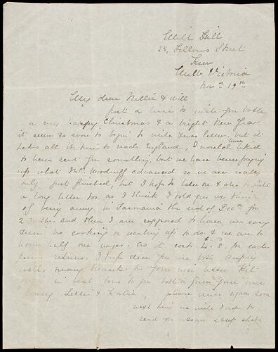 Letter - Lettie to Nellie & Will, Christmas Wishes, 19 Nov 1913