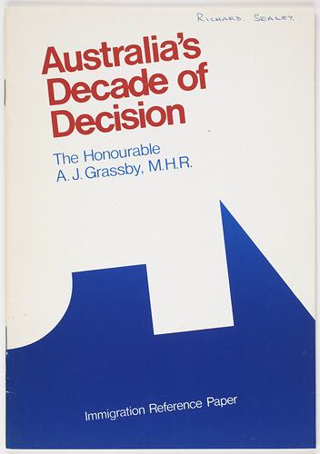 Booklet - A. J. Grassby, 'Australia's Decade of Decision', 1973