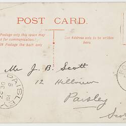 Postcard - Division Head-quarters at Bonny, Southern Nigeria, To J. B. Scott, 20 Nov 1905