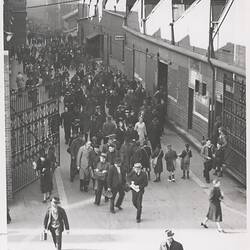 Photograph - H.V McKay Massey Harris, Workers Exiting Factory Gate, Sunshine, Victoria, circa 1940