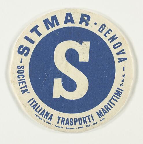 Baggage Label - Sitmar Line, Alphabetical