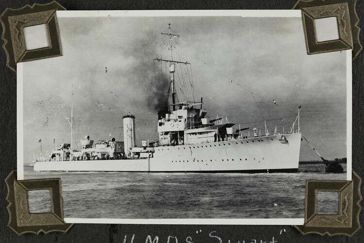 Side view of military ship.