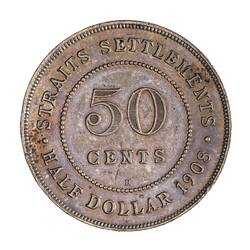 Coin - 50 Cents, Straits Settlements, 1908