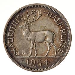 Coin - 1/2 Rupee, Mauritius, 1934