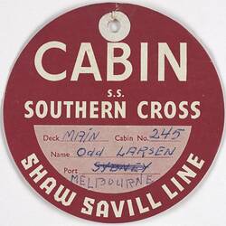 Baggage Label - Shaw Savill Line, S.S. Southern Cross, Cabin