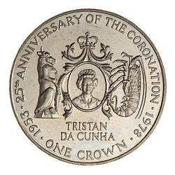 Coin - Crown, 25th Anniversary of Coronation of Queen Elizabeth II, Tristan da Cunha, St Helena, 1978