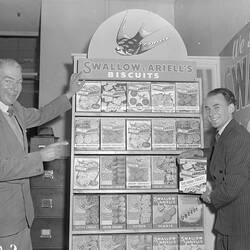 Negative - Swallow & Ariell Ltd, Two Men with Product Packaging, Port Melbourne, Victoria, 1953