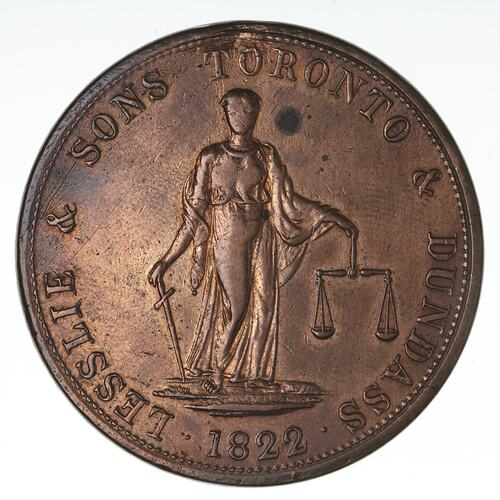 Token - 2 Pence, Lesslie & Sons, Toronto and Dundass, Canada, circa 1834