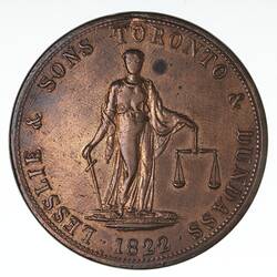 Token - 2 Pence, Lesslie & Sons, Toronto and Dundass, Canada, circa 1834