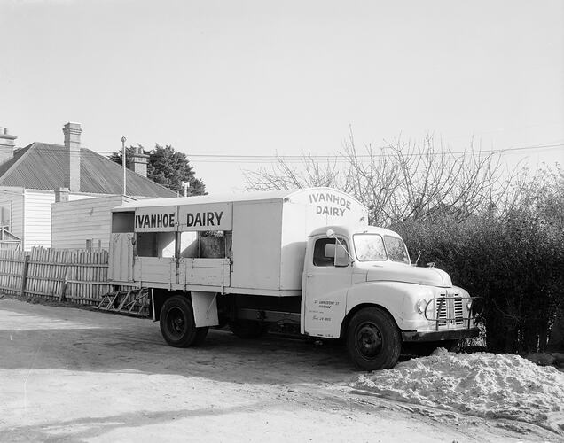 Ivanhoe Dairy, Delivery Truck, Ivanhoe, Victoria, Aug 1954