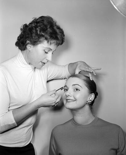 Portrait of Woman with Make-up Artist, Melbourne, Victoria, Jul 1958