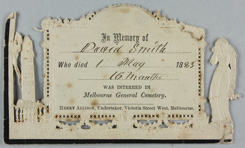 Card - Memorial Card, David Smith, Melbourne, 1 May 1883