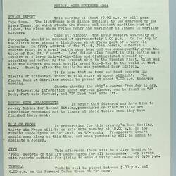 Information Sheet - P&O SS Stratheden, 'Today's Events', Atlantic Ocean, 10 Nov 1961