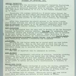 Information Sheet - P&O SS Stratheden, 'Today's Events', Indian Ocean, 7 Dec 1961