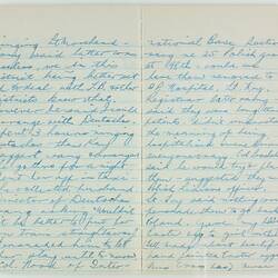 Open book, 2 cream pages. Cursive handwritten text in blue ink. Page 48 and 49.