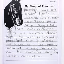 Letter - My Story of Phar Lap, Jackson Cunningham, 1999