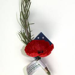Buttonhole - Rosemary, Red Poppy & Australian Flag, Anzac Day, Melbourne, 25 Apr 2014